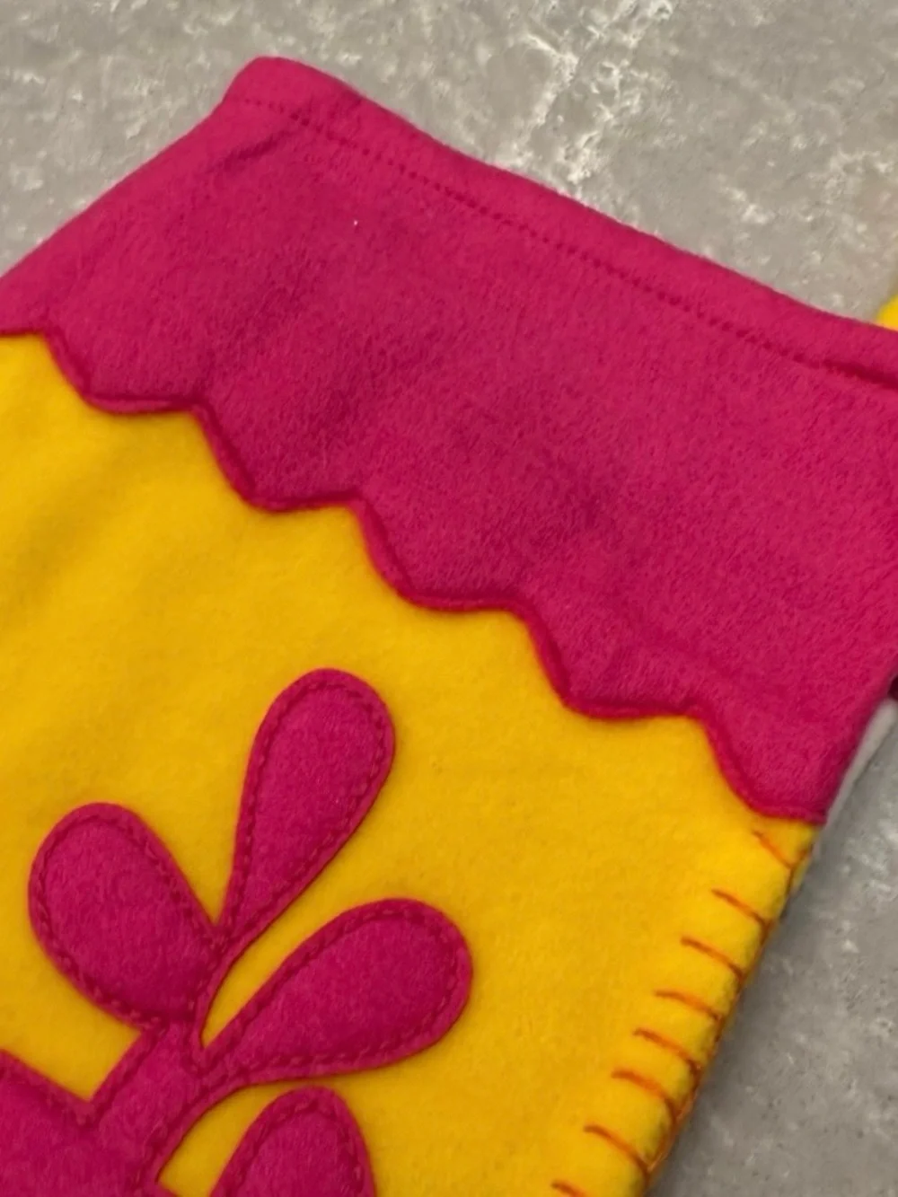 Vintage Old Navy Felt Christmas Stocking Pink Yellow Floral Gem Holiday Decor